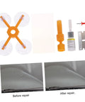 Windshield Repair Kit For Cars, Quick Easy Crack Fix For Laminated Auto Glass, showing kit contents and before-after repair results