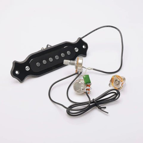 Acoustic Folk Guitar Single Coil Magnetic Pickup with Pots A500k B500k Black Soundhole Installation displayed on a white background
