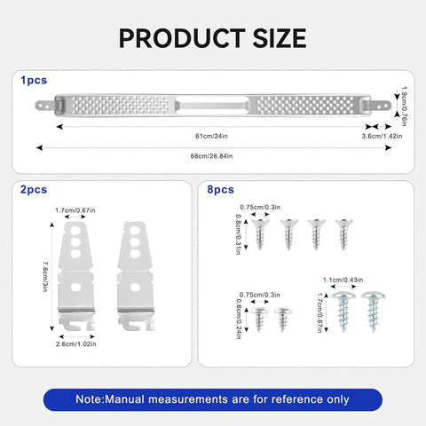 Product size chart for Hella Tough Rock Solid 24 Inch Dishwasher Mounting Kit For Granite And Quartz Countertops with dimensions.