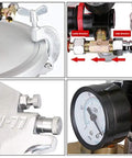 Pro Grade Heavy Duty 15 Liter Pneumatic Pressure Paint Spray Gun For Smooth Marble Coatings And Metallic Lacquer Spraying parts close-up showing connections and gauge.