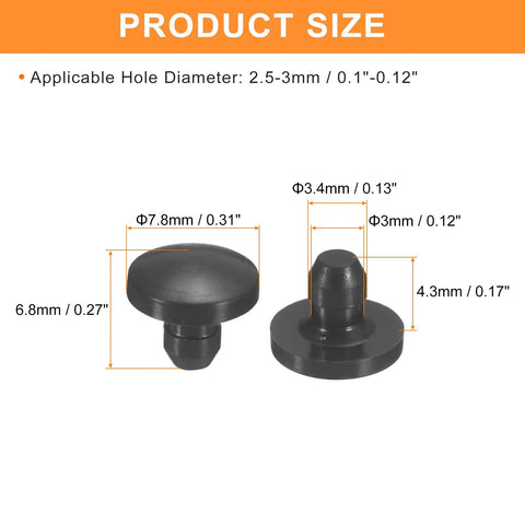 Silicone Hole Plugs 2.5 To 3mm Round Snap In Locking Hole Stoppers Waterproof For Metal Tubes Product Size Diagram
