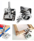 Two Pack Butterfly Frame Hinge Clamp Set for screen printing, heavy-duty zinc alloy, shown securing screen and wooden frames