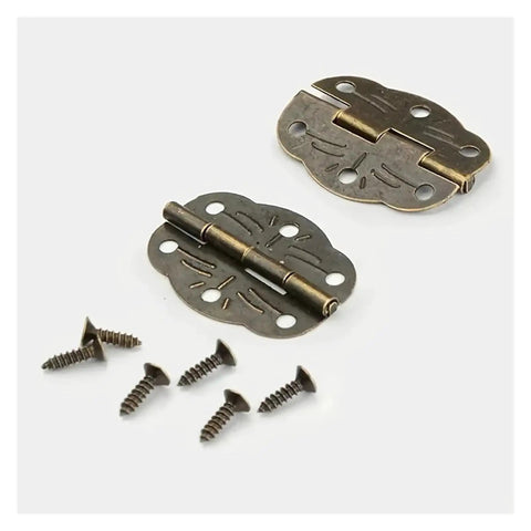 Six Sets Mini Door Hinges Bronze Finish for Cabinets and Drawers, Tiny Decorative Hardware for Jewelry Boxes, 30x22mm, screws included