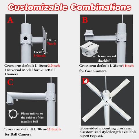 Heavy Duty Galvanized Steel Outdoor Camera Mounting Pole Kit With Ground Cages, Adjustable Heights From Six To Twenty Feet, Tool Free Assembly, Built To Last, Your Go To Setup For Backyard Or Parking Lot Surveillance