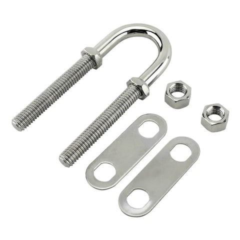 Beefy Heavy Duty Stainless U Bolts For Marine And Industrial Use, Yacht Hardware With 8 10 12 Size Options For Rope, Mounting, Thru Hull Fittings, And Machinery Fastening. Stainless U-bolt with nuts and plates