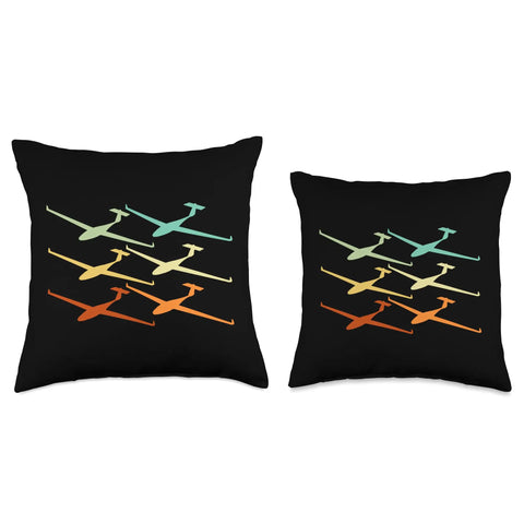 Glider Airplane Pilot Throw Pillow For Aviation Lovers With Dope Soaring Wings Theme in vintage colors on black background