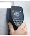 Heavy Duty Stud Finder Wall Scanner With Slick Visual Center Marker Detects metal and wood behind drywall in use.
