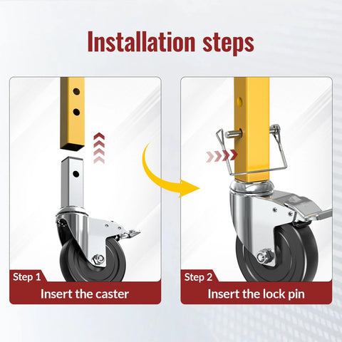 Installation of 5 Inch Scaffolding Caster Wheels Set Of Four With Dual Locking Swivel Casters And One And A Quarter Inch Square Stem
