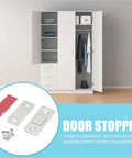 Magnetic Cabinet Catches 10 Pack Invisible Soft Catch Door Latches with Screws in front of open white cabinet with clothes.