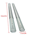 Beefy 56 Inch Heavy Duty Drawer Slides With 500 Pound Capacity Locking Full Extension Ball Bearing Rails For Tool Chests Workbenches Trucks And RV Cabinets, shown as two parallel metal rails with measurements indicated.