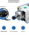 Close-up of Hassle Free Air Cooled CNC Spindle Motor Kit With 2.2 KW Quad Angle Vfd Inverter showing ER collet and motor features.