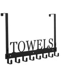 Over The Door Towel Rack With 8 Heavy Duty Hooks Wall Mount Option in black, rust-resistant manganese steel construction