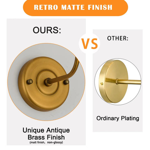 Comparison of hardwired wall sconces set of 2 vintage industrial style wall lamps with matte antique brass finish versus ordinary plating.