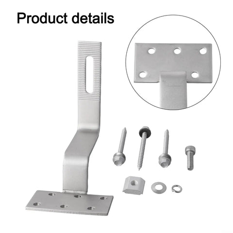 Rock Solid 304 Stainless Steel Solar Panel Roof Hooks For Tile Roofs With Built Tough Mounting Brackets And Self Tapping Screws Top Shelf Photovoltaic Hardware Kit No Sweat Setup Rust Proof Durability 3 Pack components including metal hook and screws.