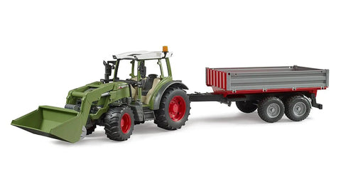 Fendt Vario 211 Tractor With Front Loader And Tipping Trailer Steerable Off Road Front Axle Rugged Tread Tires Kid Friendly Farm Toy