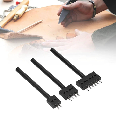 Pro Grade Leatherworking Tool Kit 3 Piece Cobbler Prong Chisel Set With 2 4 6 Tooth Row Hole Puncher Steel Punch