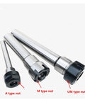 Cnc Er25 Er32 Collet Chuck Extended Milling Lathe Holder showing A type, M type, and UM type nuts in metallic finish.