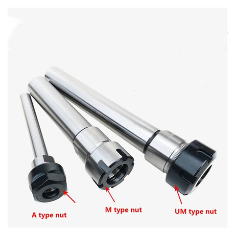 No Sweat ER20 ER25 ER32 Collet Chuck For CNC Milling And Lathe Work With Lengthened Body shown in A, M, UM types.