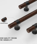 10 Pack 5 Inch Hole Center Cabinet Pulls With Authentic Wood Grain Look And Charcoal Black Zinc Body Designed With Heavy Duty Stainless Steel Construction Drawer Knobs That Feel Rock Solid And Next Level Hardware detailed view showing walnut wood and black zinc accents