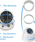 Diagram of adjustable 5MP Full Color Night Vision Dome Security Camera With Visible White LED Lights Outdoor Metal Housing Built Tough For 65ft Night Vision 2.8mm Wide Viewing Angle TVI CVI AHD Compatible Works With 5MP And 8MP DVR Only.
