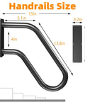 Rock Solid Wall Mounted Stair Handrail And Heavy Duty Grab Bar For Indoor Outdoor Porch Garage With Tight Non Slip Grip and dimensions.