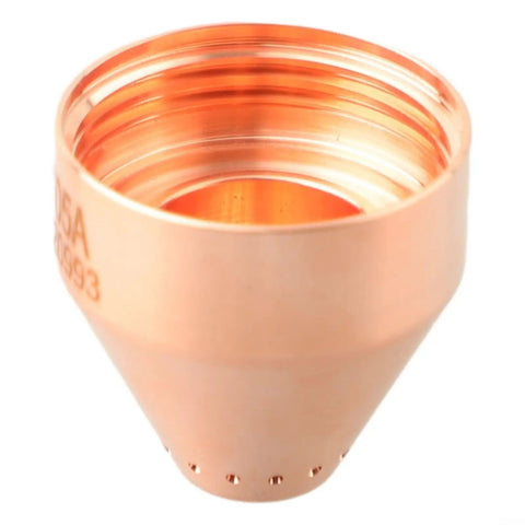 Top Tier 10 Pack Brass Shield For Plasma Cutter PMX 105 Gouging And Cutting Gear, Industrial Welding Supply Built Tough To Handle Extreme Heat Spit With Zero Hassle close-up view of brass shield with threaded interior.