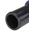 Raindrip compression swivel adaptor end view, black plastic fitting for 5/8 in tubing to 3/4 in MHT hose bibb.