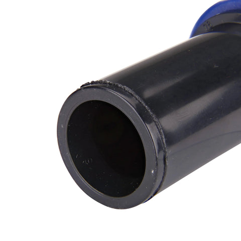Raindrip compression swivel adaptor end view, black plastic fitting for 5/8 in tubing to 3/4 in MHT hose bibb.