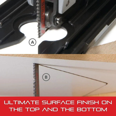 Bi-Metal Dual Cut Wood Jig Saw Blade For Burr-Free Cuts, 2 Inch Length, cutting through wood with clean edges