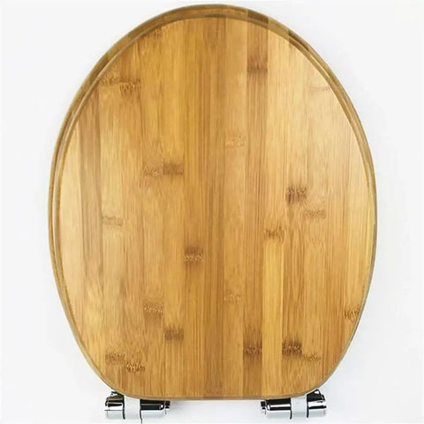 Top Shelf Heavy Duty Solid Wood Toilet Seat Cover With Silent Slow Close Hinge And Natural Bark Finish For Universal Mount and Straight Up Bathroom Glow Up, top view.