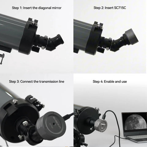 Step-by-step setup of Dope Planetary Telescope Camera with 1.45μm IMX715 sensor and Mac compatible connection for 4K detail.