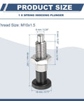 Tough As Nails M10x1.5 Ball Nose Spring Return Index Plunger Built From Bulletproof 304 Stainless Steel showing dimensions and details.