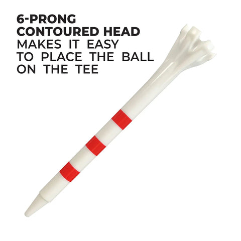 Two And Three Quarter Inch My Hite Flytees Golf Tees White Red Stripe Bulk Pack 100 Count With Six Pronged Contoured Head
