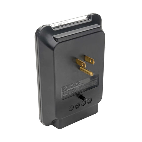 Back view of Three Outlet Travel Surge Protector With Two USB Ports, 540 Joules, Portable Power Strip showing plug prongs