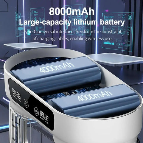 Game Changing 2 In 1 Portable Washing Machine Dual Tub Wireless Mini Washer showing 8000mAh battery in a compact design.