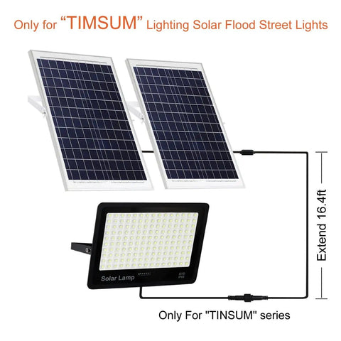 Solar Extension Cable 5m 16.4 Ft Two Core With Plug Waterproof IP65 showing connection between solar panels and floodlight