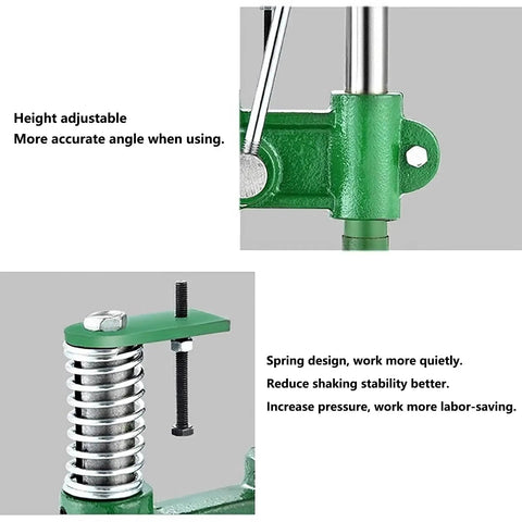 Detailed view of Heavy Duty Cast Iron Arbor Press With Slick Automatic Rebound Handle And Knockout 350 Lb Capacity adjustable height mechanism.