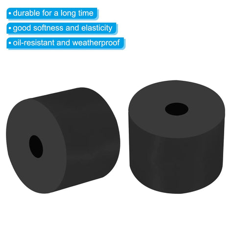 Two black Four Pack Neoprene Anti Vibration Spacers Isolators With 2 Inch Outer Diameter, 0.5 Inch Inner Diameter, 1.6 Inch Thick Rubber Pads