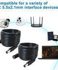 2 Pack 10 Foot DC Power Extension Cables 5.5mm x 2.1mm Heavy Duty 12V Extension Lead For Security Cameras CCTV IP Routers