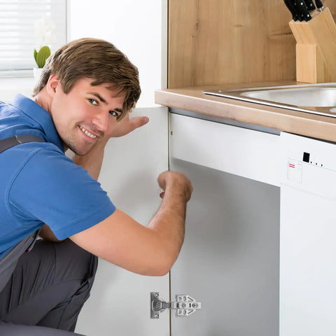 Installation of hidden cabinet door hinges 3 pack silent hydraulic soft close no slam for kitchen, showing side view