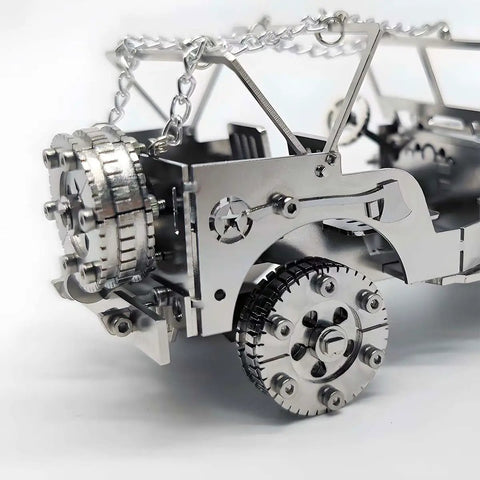 3D Metal Car Puzzle Model Kit With Mechanical Iron Blood Design, Dope DIY Buildable Vehicle For Adults Teens Men And Women, stainless steel wheel detail