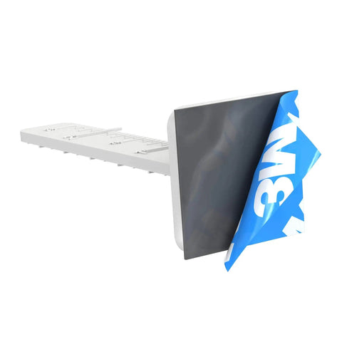 Model 82 289 Leveling Pins 50 Pack For Concrete Pours With Self Adhesive Backing and dual graduations. Side view with exposed adhesive.