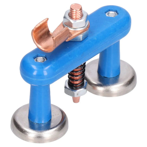 Heavy Duty Magnetic Welding Support Clamp With Rock Solid Suction For Red Copper And Aluminium Alloy Sheets, blue jig tool design.