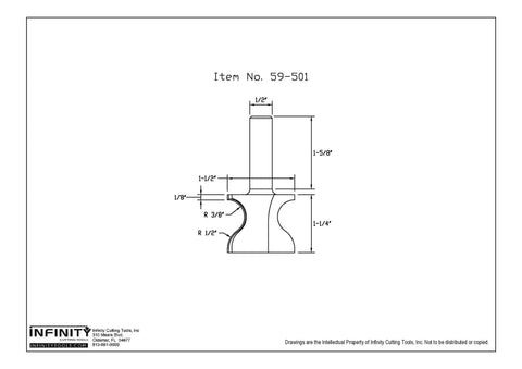 Technical diagram of Beefy Half Inch Shank Window Sill Router Bit With One And A Half Inch Cutting Diameter and Height