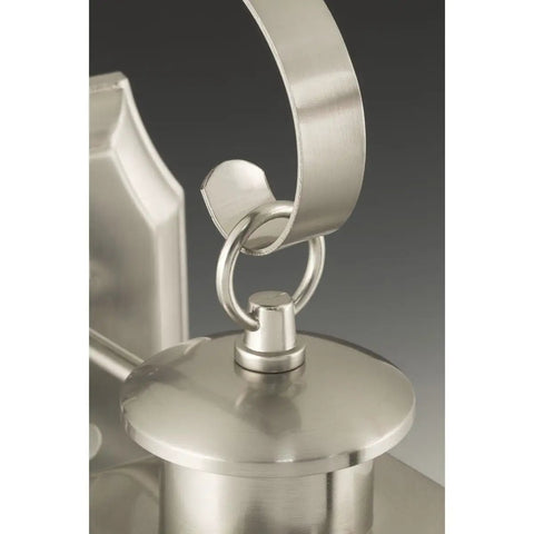 Close-up of Burlington Two Light Outdoor Post Lantern's aluminum detail in Graphite and Antique Bronze Finish with clear beveled glass