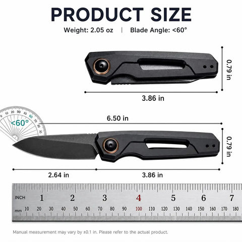 Go To EDC Folding Knife With Aluminum Handle, Ultra Lightweight 60G, 7 Cm Reverse Tanto Blade measurements