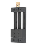 Heavy Duty Manual Linear Stage Actuator Featuring A Rock Solid Aluminum Sliding Table And Sturdy Steel Base For No Fuss Workshop Builds And Tight Automation Mods, vertical view, black metal construction.