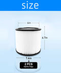 Pro Grade Replacement Filter Set For Wet Dry Vacuum Cleaners 5 Gallon And Above 6in by 6.7in filter size diagram