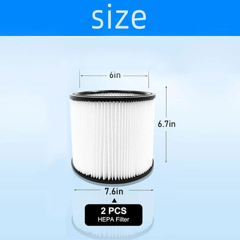 Pro Grade Replacement Filter Set For Wet Dry Vacuum Cleaners 5 Gallon And Above 6in by 6.7in filter size diagram