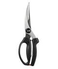Spring Loaded Poultry Shears Workhorse Heavy Duty Kitchen Shears With Ergonomic Good Grips Safe Lock Curved Blades For Hard To Reach Places And Bone Notch For Stable Cutting Black, black handles